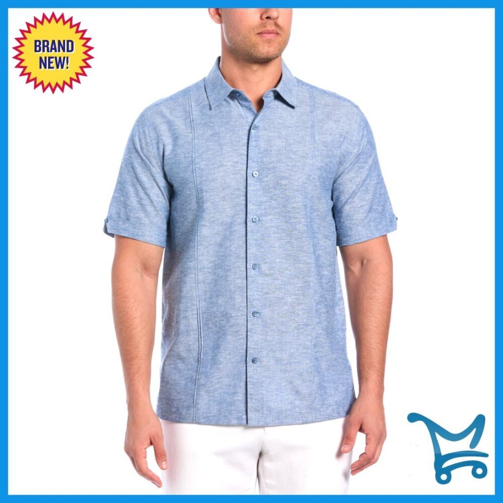 Linen Blend Short Sleeve Button Down Shirt, Lightweight & Breathable